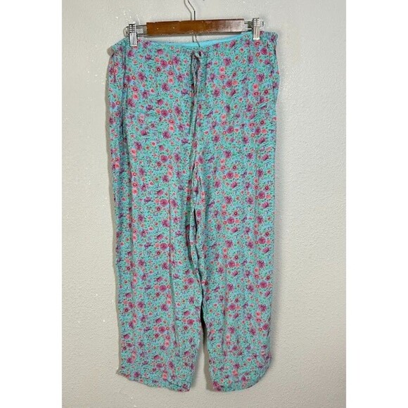 VTG 90s April Cornell Floral Pants S Blue 100% Rayon Cottagecore Straight Leg - Picture 2 of 7